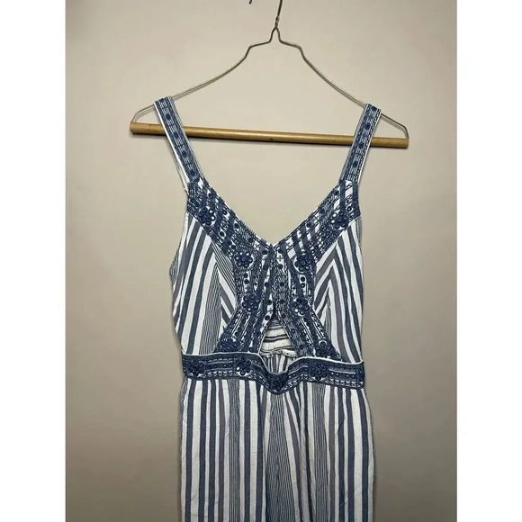 American Eagle Blue and White Striped Romper - Picture 3 of 9